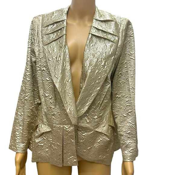 Seven Karat Metallic Gold Button Front Lightweight Quilted Look Blazer Womens M - Picture 1 of 4